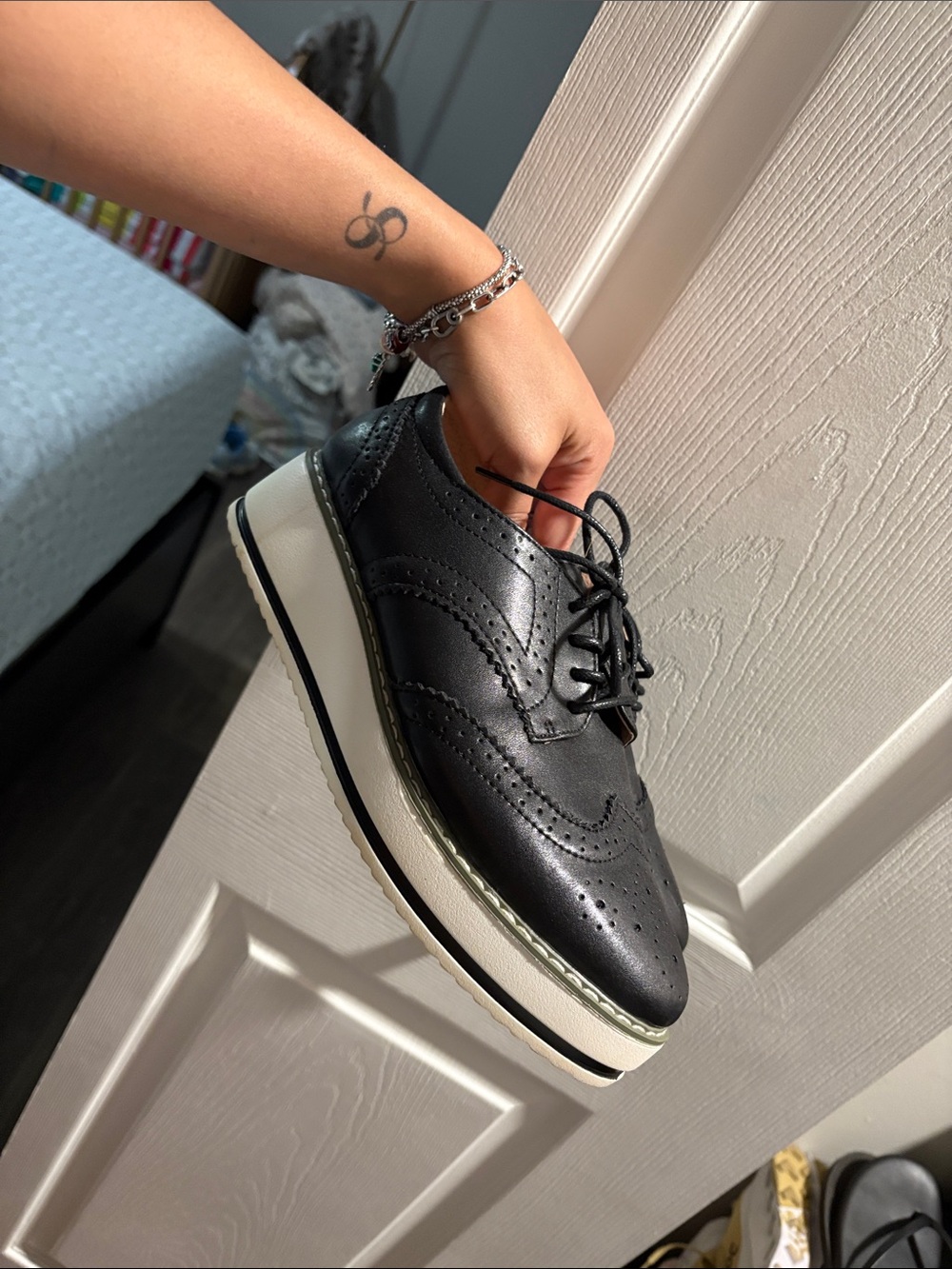 Men's Black Wingtip Derby with Contrasting White Platform Sole